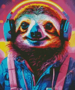 Sloth With Headphones Diamond Painting