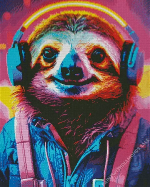 Sloth With Headphones Diamond Painting