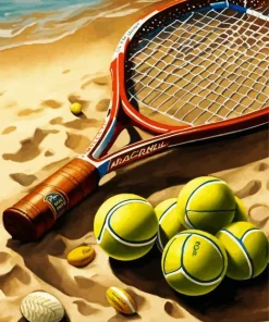 Tennis Racket And Balls In The Beach Diamond Painting