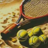 Tennis Racket And Balls In The Beach Diamond Painting