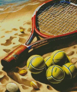 Tennis Racket And Balls In The Beach Diamond Painting