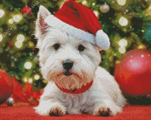 Westy Dog In Santa Hat Diamond Painting