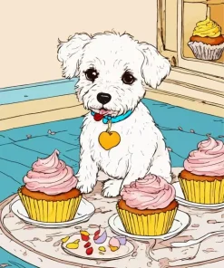 Westy Dog With Cupcakes Diamond Painting