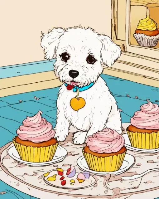 Westy Dog With Cupcakes Diamond Painting