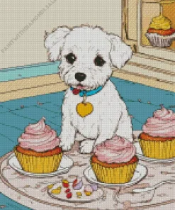 Westy Dog With Cupcakes Diamond Painting