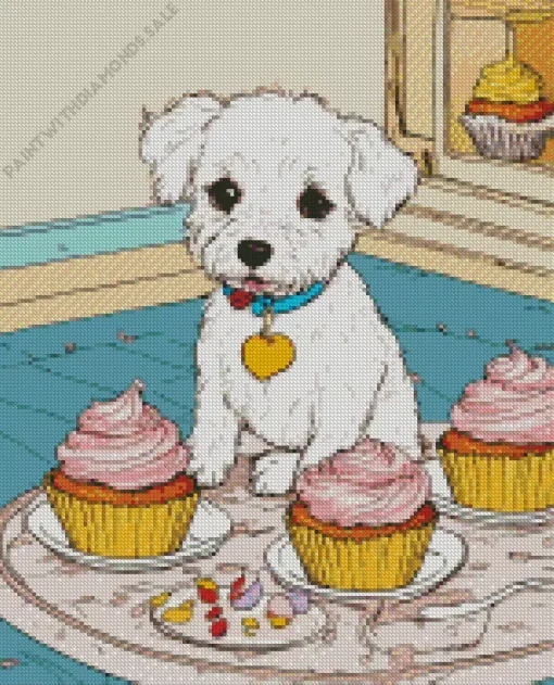 Westy Dog With Cupcakes Diamond Painting