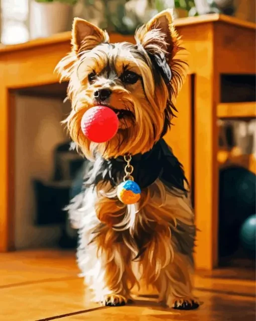 Yorkshire Terrier Playing With A Ball Diamond Painting