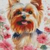 Yorkshire Terrier With Pink Flowers Diamond Painting