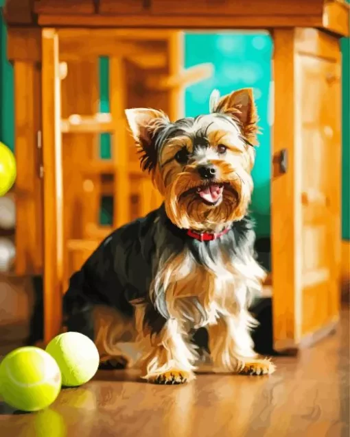 Yorkshire Terrier With Tennis Balls Diamond Painting