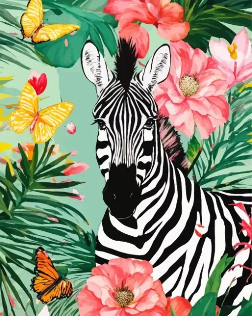 Zebra With Flowers Diamond Painting