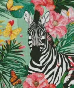 Zebra With Flowers Diamond Painting