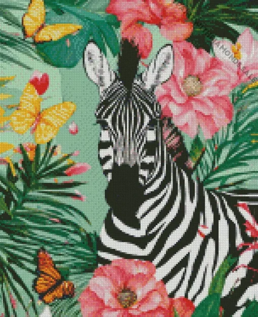 Zebra With Flowers Diamond Painting