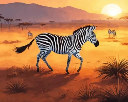 Zebras And Sunset Diamond Painting