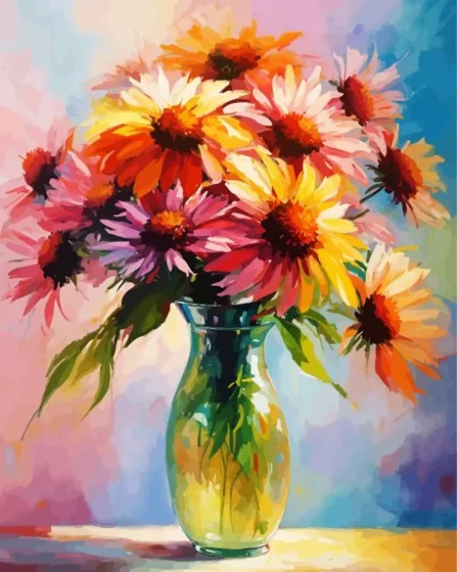 Abstract Coneflowers Vase Diamond Painting