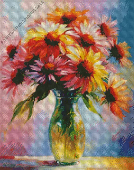 Abstract Coneflowers Vase Diamond Painting