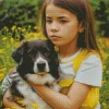 Adorable Border Collie With A Girl Diamond Painting