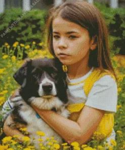 Adorable Border Collie With A Girl Diamond Painting