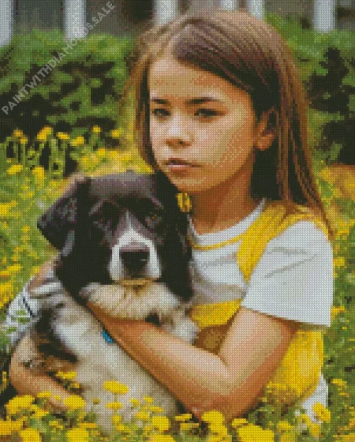 Adorable Border Collie With A Girl Diamond Painting