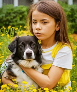 Adorable Border Collie With A Girl Diamond Painting