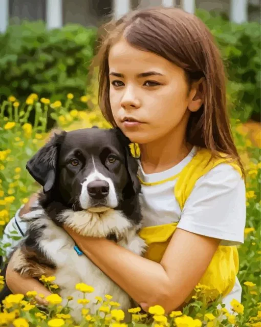 Adorable Border Collie With A Girl Diamond Painting