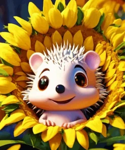 Adorable Hedgehog In A Sunflower Diamond Painting