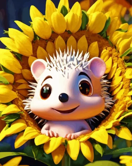 Adorable Hedgehog In A Sunflower Diamond Painting