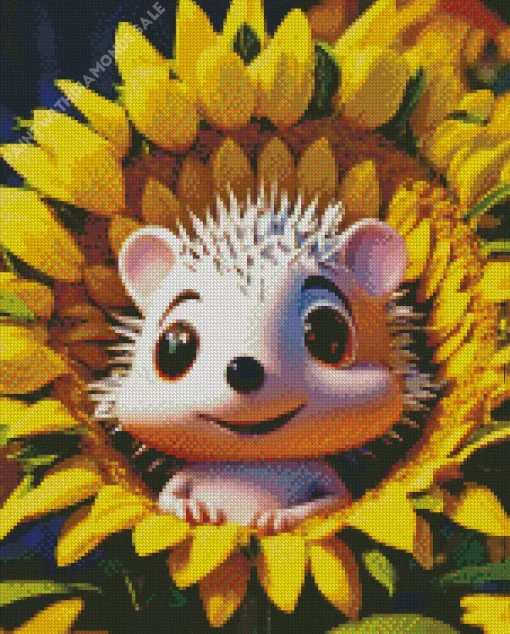 Adorable Hedgehog In A Sunflower Diamond Painting