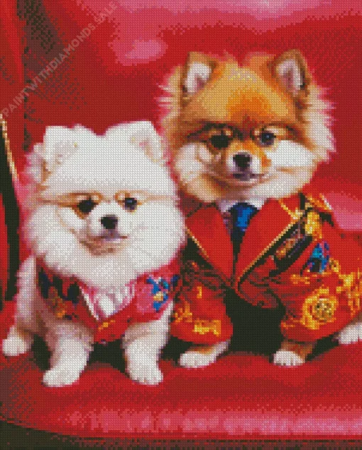 Adorable Pomeranians Couple Diamond Painting