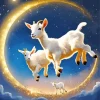 Adorable Baby Goats With Crescent Moon Diamond Painting