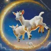 Adorable Baby Goats With Crescent Moon Diamond Painting