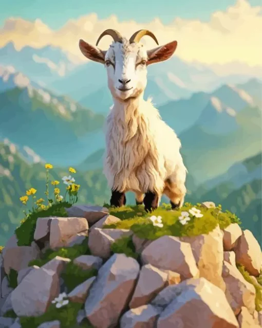 Adorable Goat In A High Mountain Diamond Painting