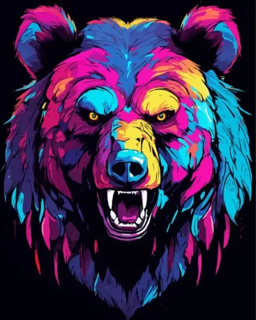 Angry Colorful Bear Diamond Painting