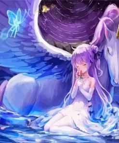 Anime Girl And Unicorn Diamond Painting