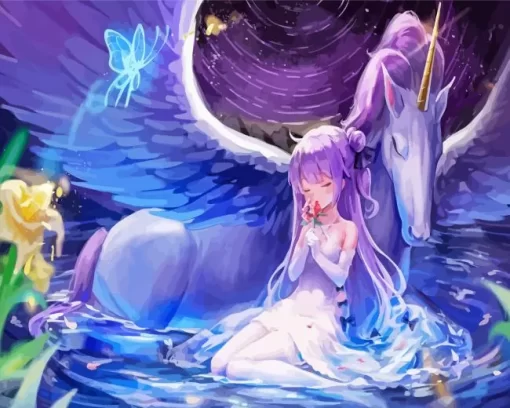 Anime Girl And Unicorn Diamond Painting