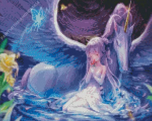 Anime Girl And Unicorn Diamond Painting