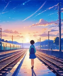 Anime Girl Waiting Train Diamond Painting