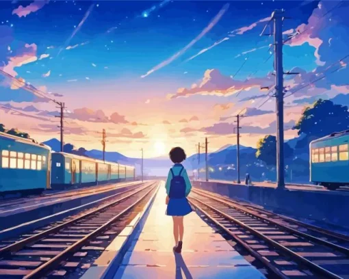 Anime Girl Waiting Train Diamond Painting