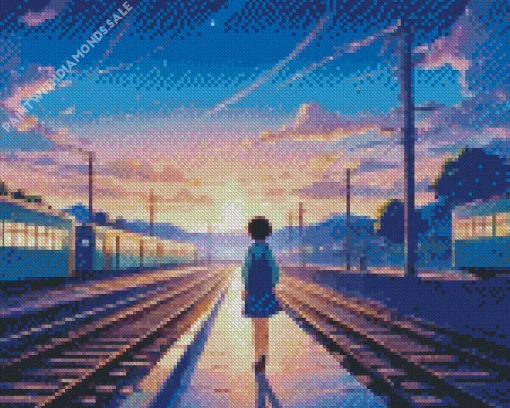 Anime Girl Waiting Train Diamond Painting