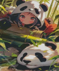 Anime Girl With Panda Diamond Painting