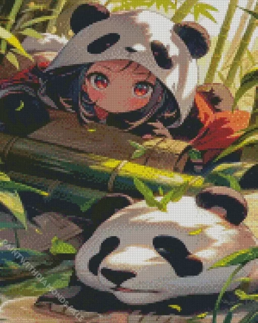 Anime Girl With Panda Diamond Painting