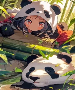 Anime Girl With Panda Diamond Painting