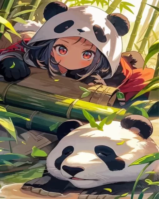 Anime Girl With Panda Diamond Painting