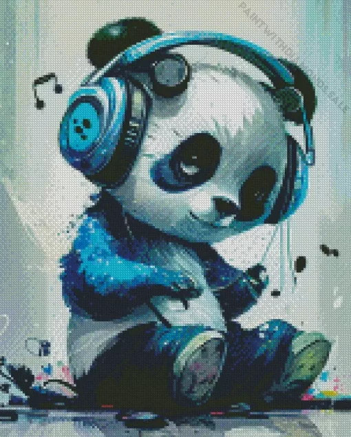 Anime Panda Listening To Music Diamond Painting