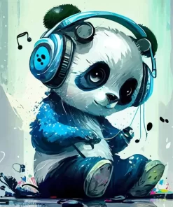 Anime Panda Listening To Music Diamond Painting