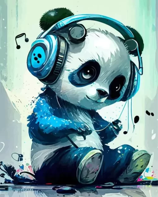 Anime Panda Listening To Music Diamond Painting