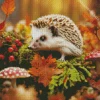 Autumn Hedgehog And Mushrooms Diamond Painting