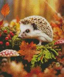 Autumn Hedgehog And Mushrooms Diamond Painting