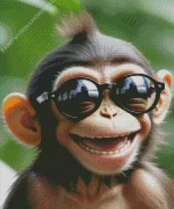 Baby Monkey With Glasses Diamond Painting