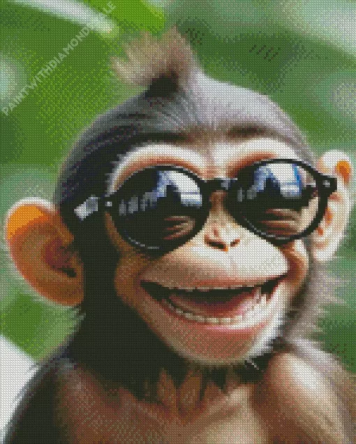 Baby Monkey With Glasses Diamond Painting