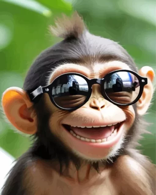 Baby Monkey With Glasses Diamond Painting